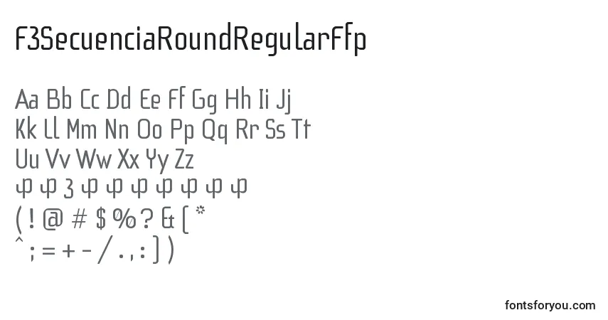 Czcionka F3SecuenciaRoundRegularFfp – alfabet, cyfry, specjalne znaki