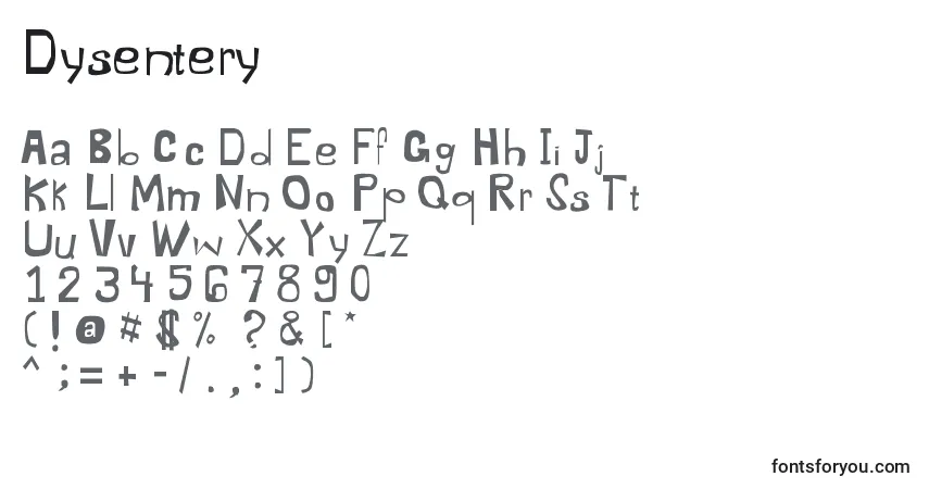 A fonte Dysentery – alfabeto, números, caracteres especiais