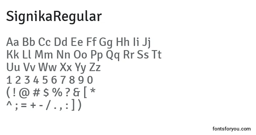 SignikaRegularフォント–アルファベット、数字、特殊文字
