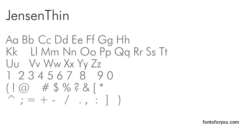 JensenThin-fontti – aakkoset, numerot, erikoismerkit