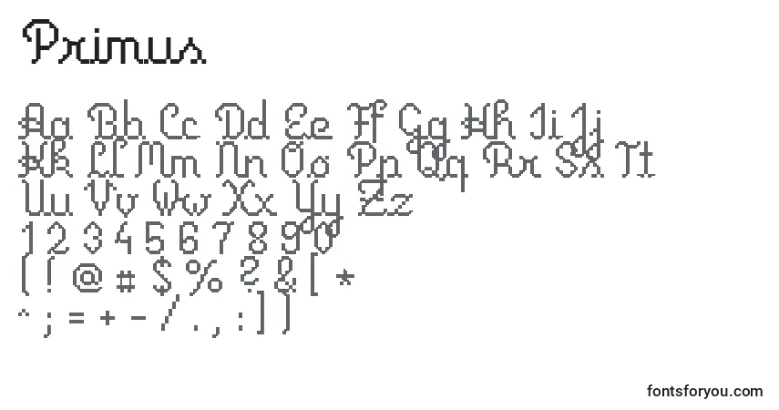 A fonte Primus – alfabeto, números, caracteres especiais