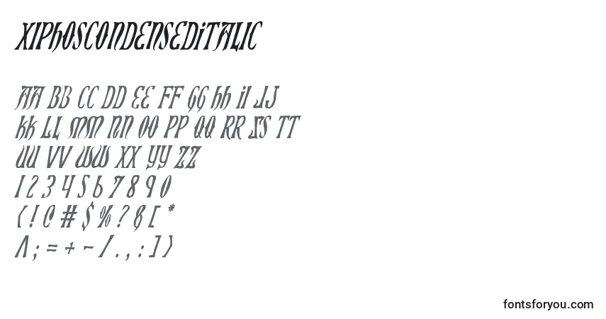 XiphosCondensedItalic-fontti – aakkoset, numerot, erikoismerkit