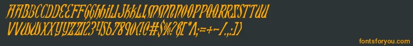 フォントXiphosCondensedItalic – 黒い背景にオレンジの文字