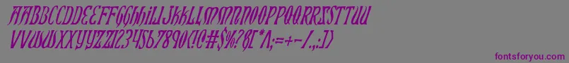フォントXiphosCondensedItalic – 紫色のフォント、灰色の背景