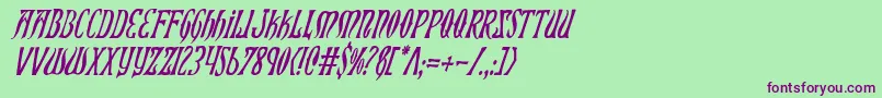 フォントXiphosCondensedItalic – 緑の背景に紫のフォント