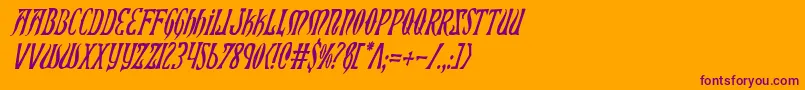 Fonte XiphosCondensedItalic – fontes roxas em um fundo laranja
