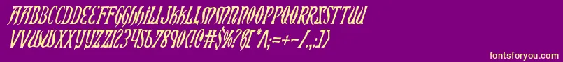 フォントXiphosCondensedItalic – 紫の背景に黄色のフォント