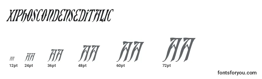 Размеры шрифта XiphosCondensedItalic