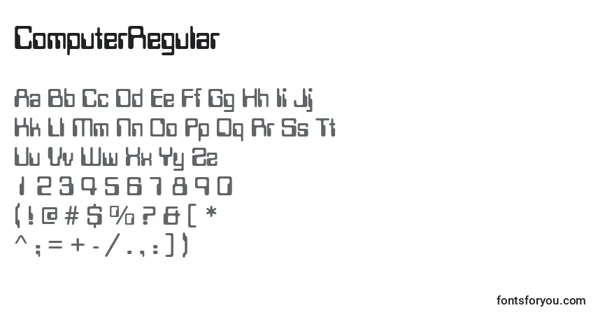 Czcionka ComputerRegular – alfabet, cyfry, specjalne znaki