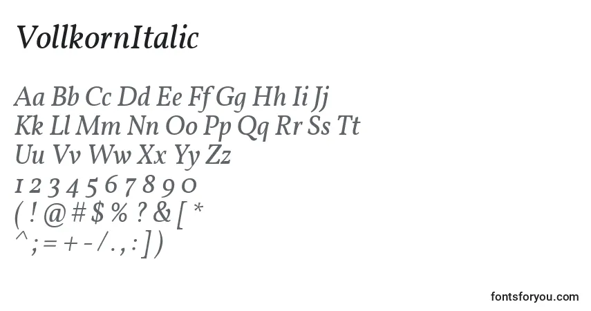 VollkornItalic-fontti – aakkoset, numerot, erikoismerkit