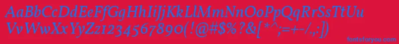 VollkornItalic-Schriftart – Blaue Schriften auf rotem Hintergrund
