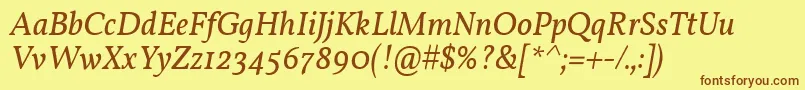 VollkornItalic-fontti – ruskeat fontit keltaisella taustalla