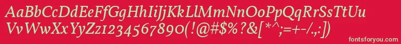 VollkornItalic-fontti – vihreät fontit punaisella taustalla