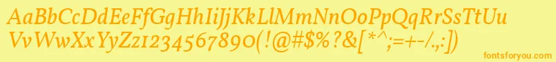 フォントVollkornItalic – オレンジの文字が黄色の背景にあります。