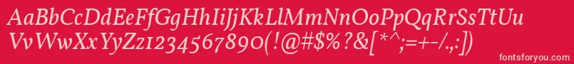 VollkornItalic-fontti – vaaleanpunaiset fontit punaisella taustalla