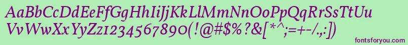 VollkornItalic-fontti – violetit fontit vihreällä taustalla