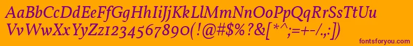 VollkornItalic-Schriftart – Violette Schriften auf orangefarbenem Hintergrund