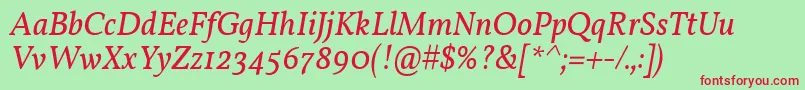 VollkornItalic Font – Red Fonts on Green Background