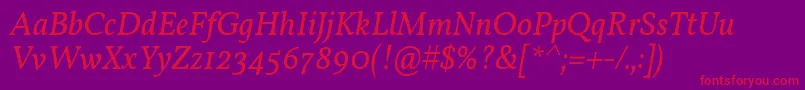 Fonte VollkornItalic – fontes vermelhas em um fundo violeta