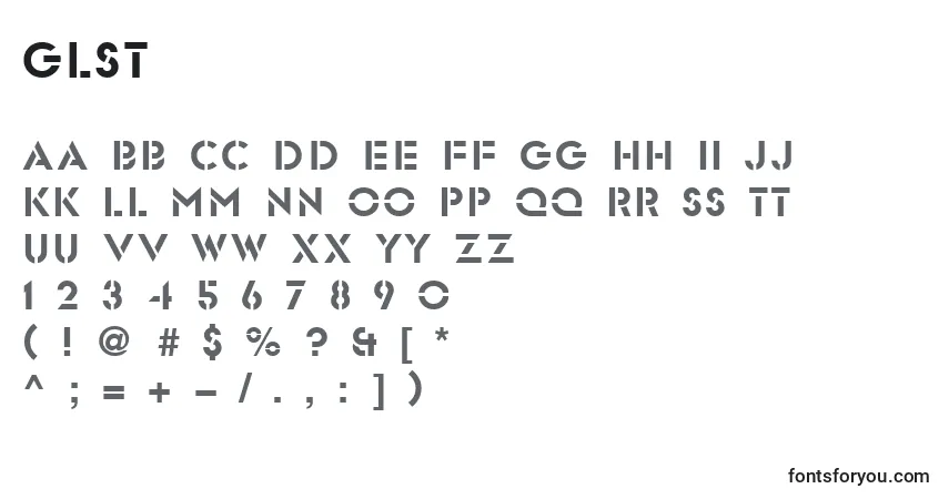 Schriftart Glst – Alphabet, Zahlen, spezielle Symbole