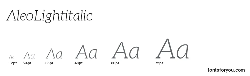Размеры шрифта AleoLightitalic