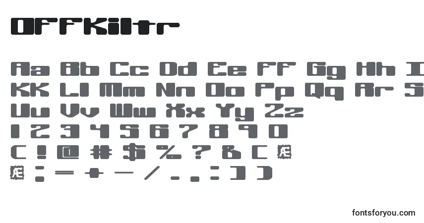 Schriftart Offkiltr – Alphabet, Zahlen, spezielle Symbole