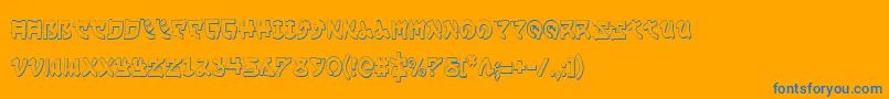 Yamamotoc3D-Schriftart – Blaue Schriften auf orangefarbenem Hintergrund