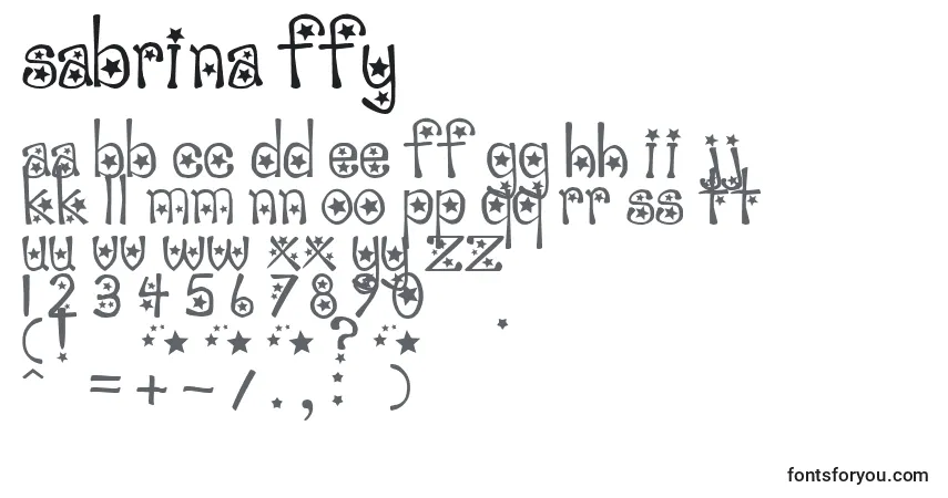 Czcionka Sabrina ffy – alfabet, cyfry, specjalne znaki