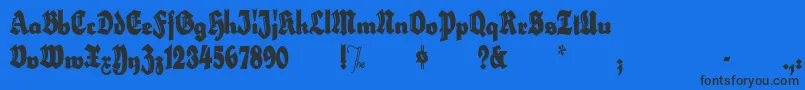 HerzogvongrafExtratallMeg-Schriftart – Schwarze Schriften auf blauem Hintergrund
