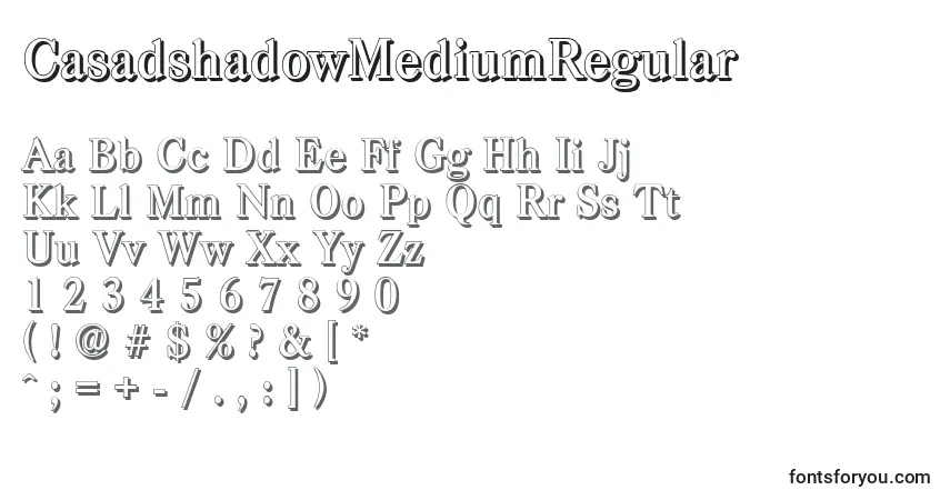 A fonte CasadshadowMediumRegular – alfabeto, números, caracteres especiais
