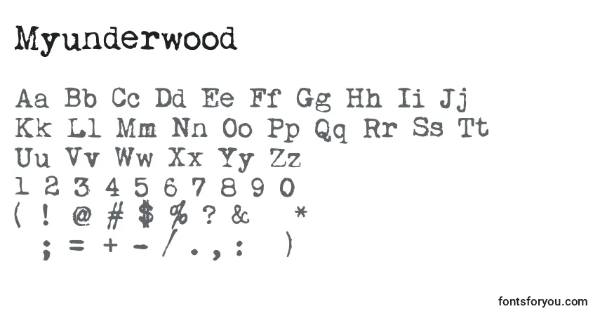 A fonte Myunderwood – alfabeto, números, caracteres especiais