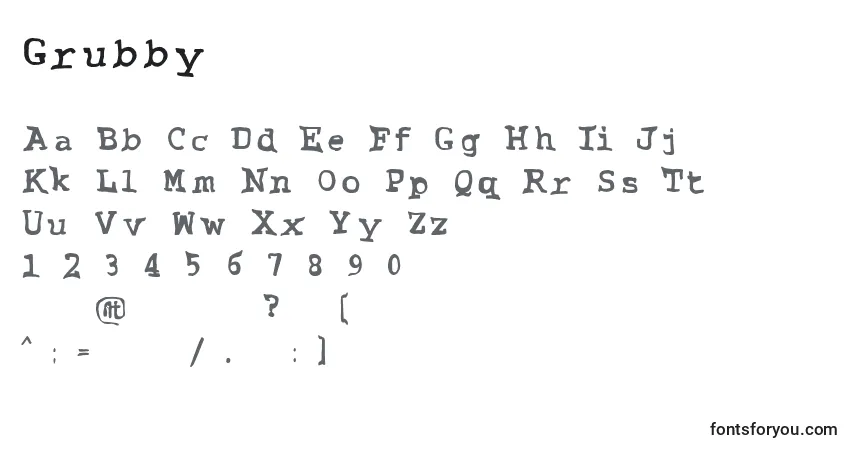 A fonte Grubby – alfabeto, números, caracteres especiais