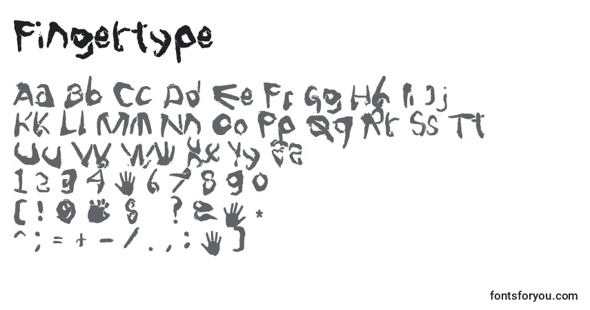Schriftart Fingertype (95329) – Alphabet, Zahlen, spezielle Symbole