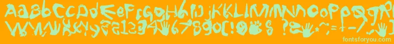 Fingertype-Schriftart – Grüne Schriften auf orangefarbenem Hintergrund