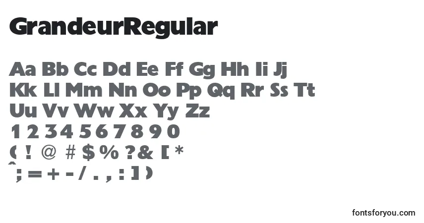 Czcionka GrandeurRegular – alfabet, cyfry, specjalne znaki