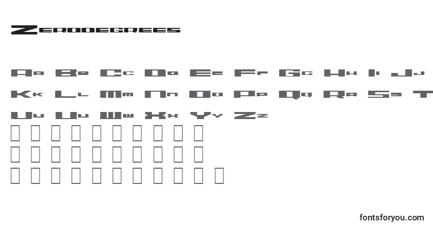 Schriftart Zerodegrees – Alphabet, Zahlen, spezielle Symbole
