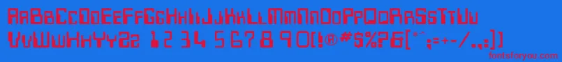 MicrRegular-fontti – punaiset fontit sinisellä taustalla