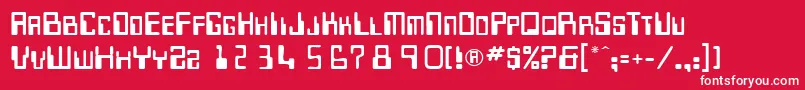MicrRegular-fontti – valkoiset fontit punaisella taustalla