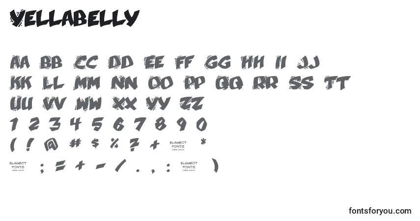 Czcionka Yellabelly – alfabet, cyfry, specjalne znaki