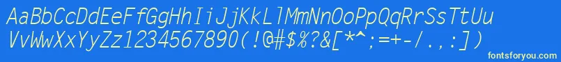 LetterGothicРљСѓСЂСЃРёРІ-Schriftart – Gelbe Schriften auf blauem Hintergrund