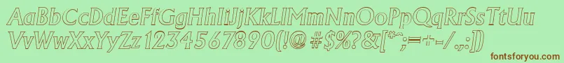 Fonte AdelonoutlineMediumItalic – fontes marrons em um fundo verde