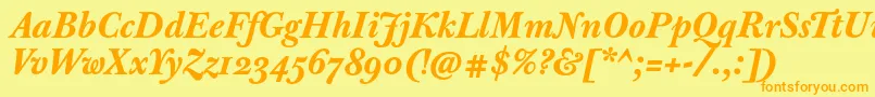 フォントJbaskervilletextBolditalic – オレンジの文字が黄色の背景にあります。