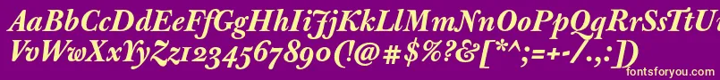 Fonte JbaskervilletextBolditalic – fontes amarelas em um fundo roxo