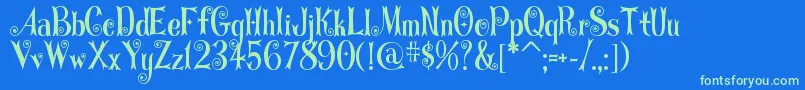 Curlystars-Schriftart – Grüne Schriften auf blauem Hintergrund