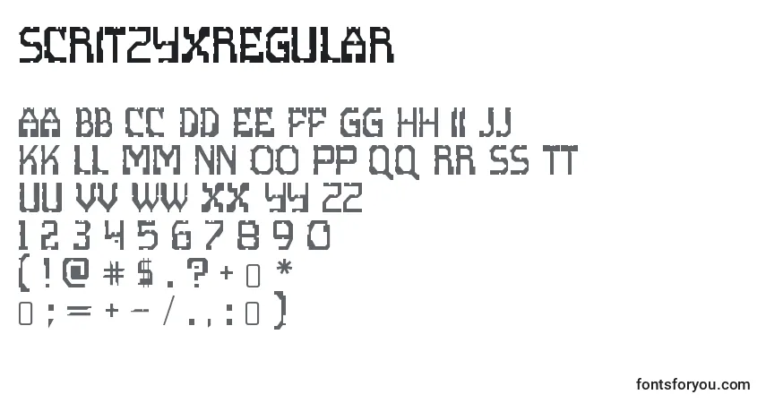 Czcionka ScritzyxRegular – alfabet, cyfry, specjalne znaki
