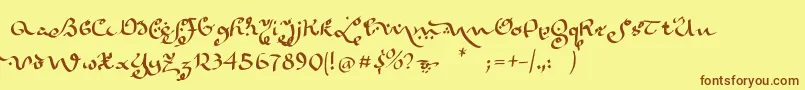 Weitere Informationen zur Karabennemsi-Schriftart Karabennemsi-Schriftart – Braune Schriften auf gelbem Hintergrund