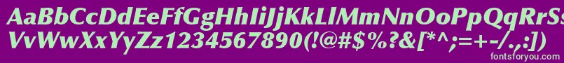 OptimaLtExtraBlackItalic-fontti – vihreät fontit violetilla taustalla