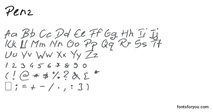 Schriftart Pen2 – Alphabet, Zahlen, spezielle Symbole