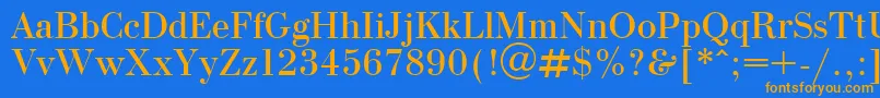 OlgaPlain.001.001フォントについての詳細 フォントOlgaPlain.001.001 – オレンジ色の文字が青い背景にあります。