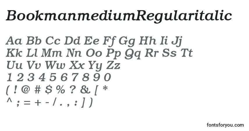 A fonte BookmanmediumRegularitalic – alfabeto, números, caracteres especiais